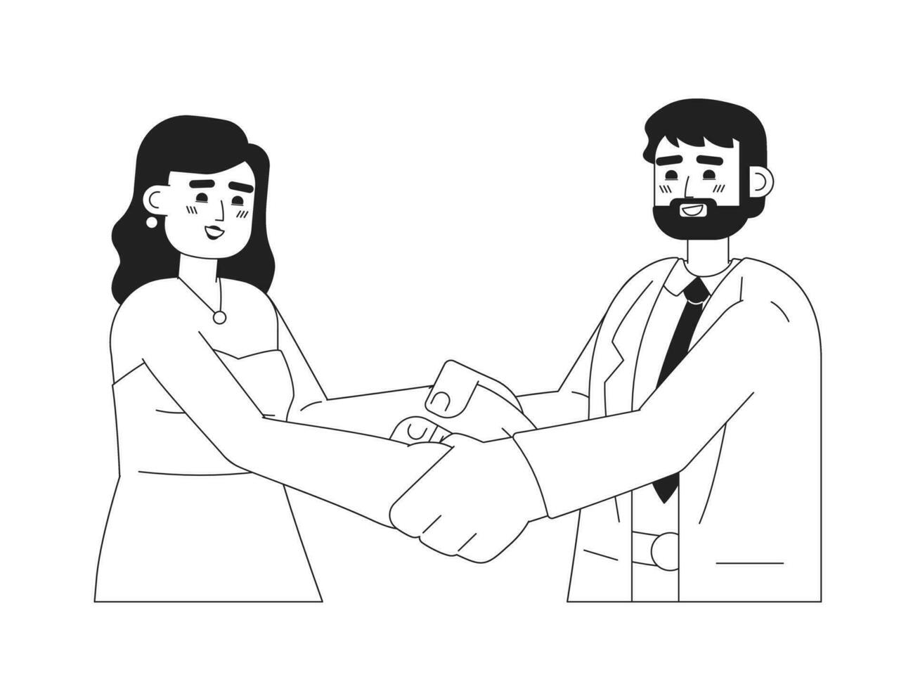 European wedding couple holding hands monochromatic flat vector characters. Romantic bride and groom. Editable thin line half body people on white. Simple bw cartoon spot image for web graphic design