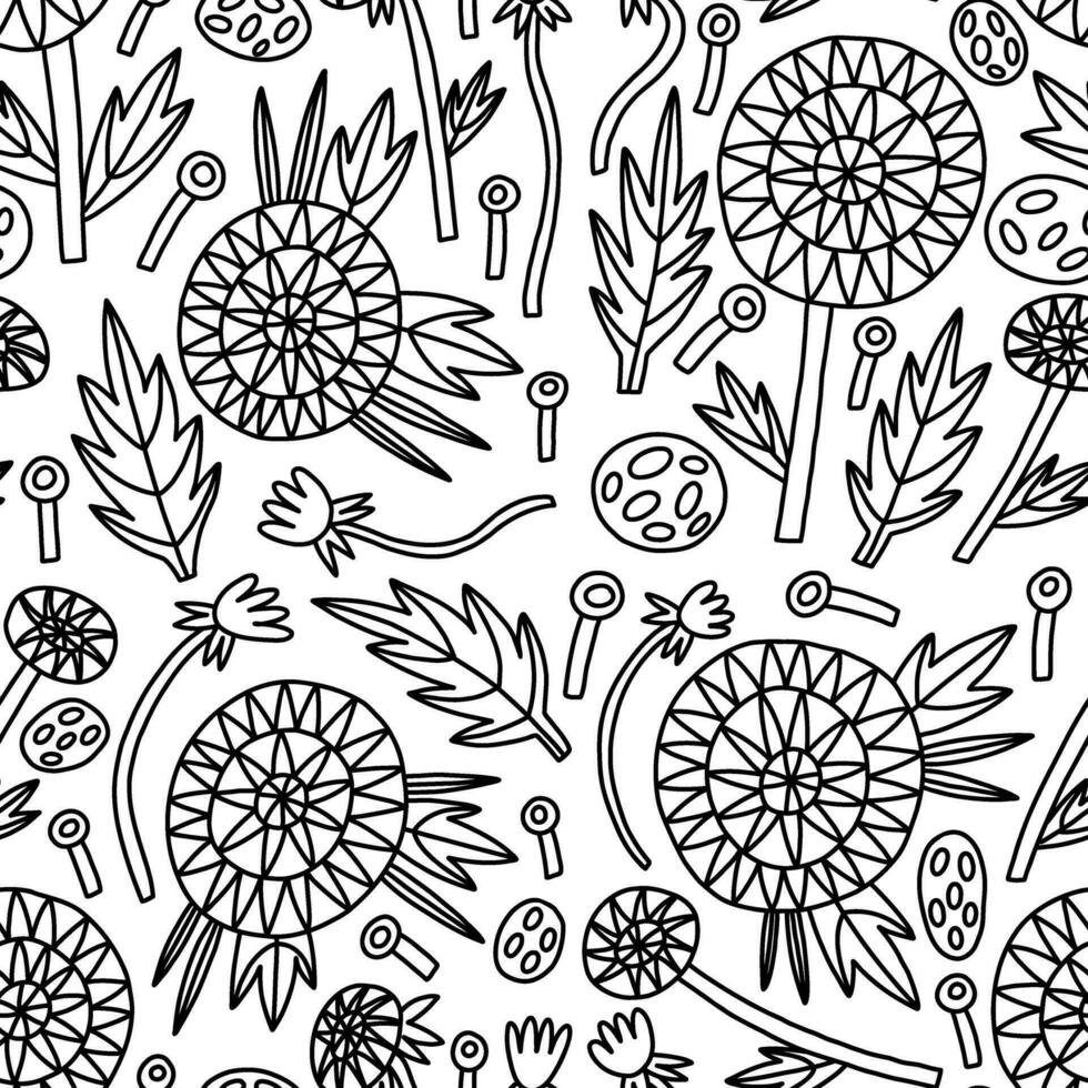 Doodle Flower Dahlias seamless pattern vector