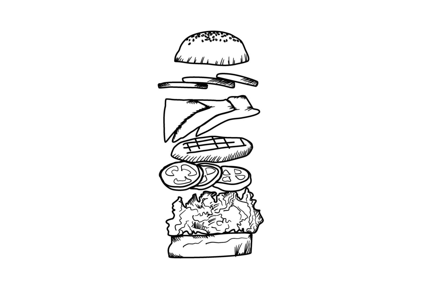 hamburger line art fast food illustration vector