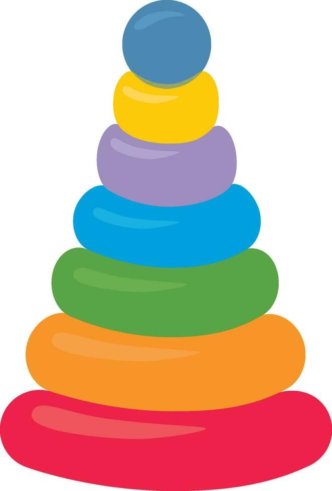 Childrens colorful plastic toy. Building stack up ring tower. vector