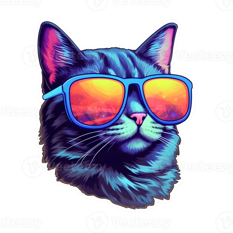 kat slijtage zonnebril kawaii schattig sticker. ai gegenereerd png