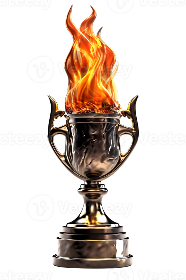 elegante fuoco trofeo, 3d campione trofeo, gli sport premio, vincitore premio, campioni celebrazione vincente concetto. ai generato png