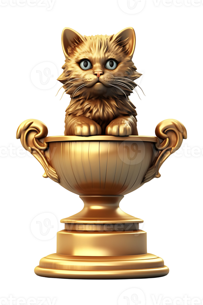 gato troféu, campeão troféu, Esportes prêmio, vencedora prêmio, campeões celebração conceito. ai gerado png