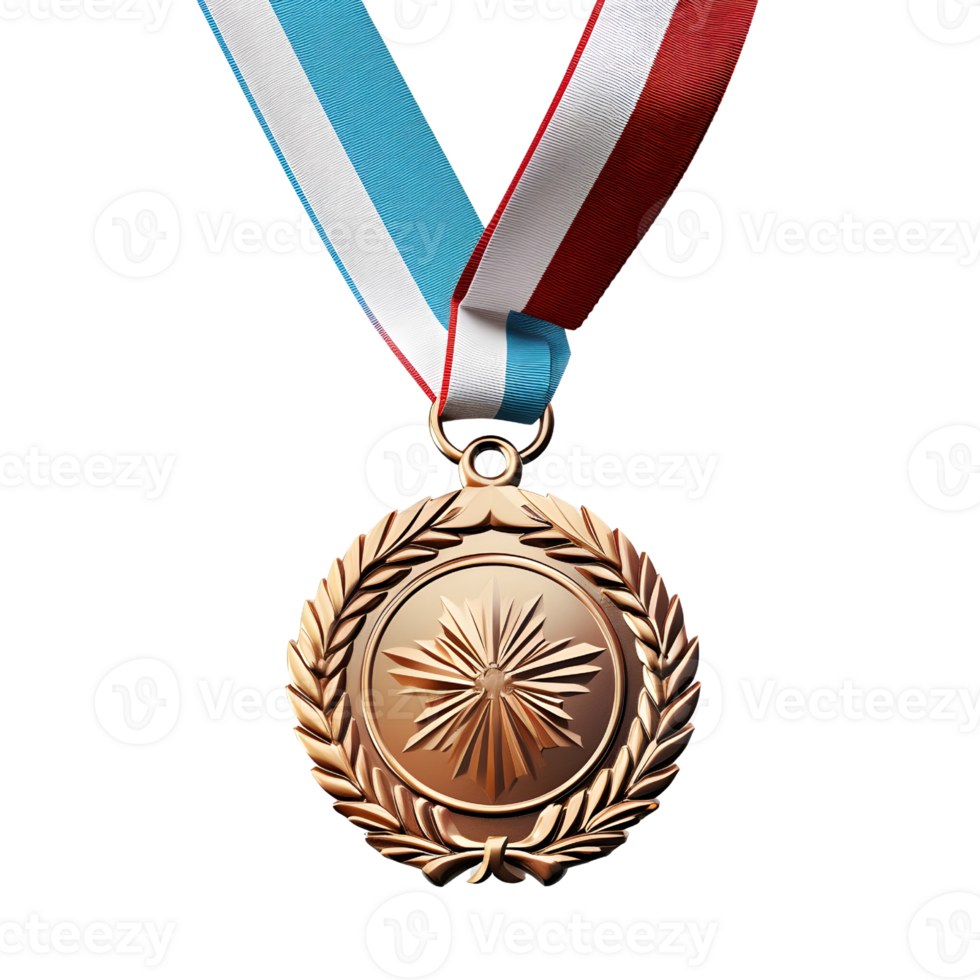 Closeup of gold medal on transparent background. ai generated png