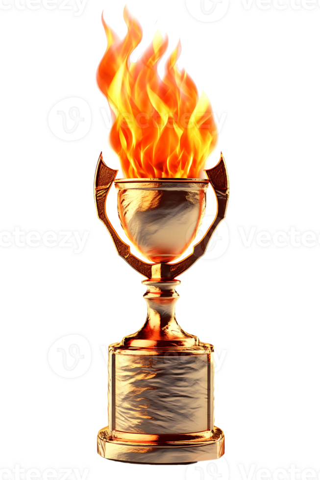 elegant fire trophy, 3d Champion trophy, sports award, Winner prize, champions celebration winning concept. png