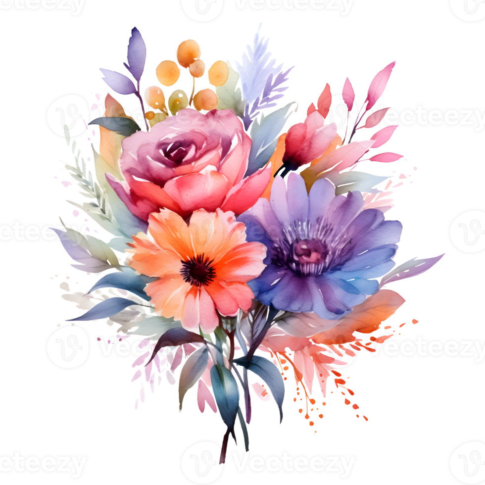 mooi bloem waterverf met kleurrijk kleur. ai gegenereerd png