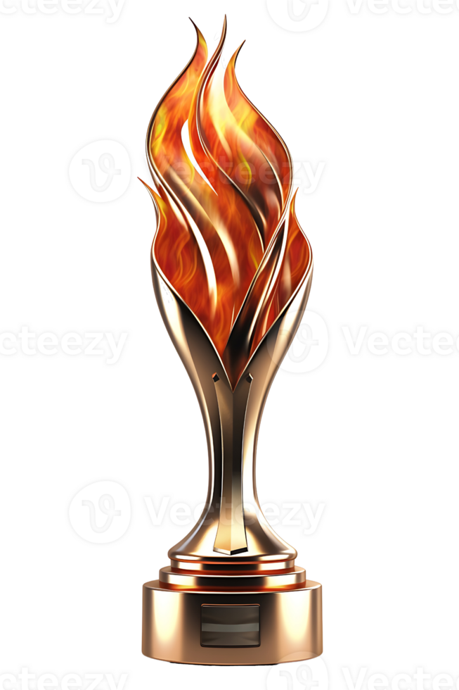 elegante fuoco trofeo, 3d campione trofeo, gli sport premio, vincitore premio, campioni celebrazione vincente concetto. ai generato png
