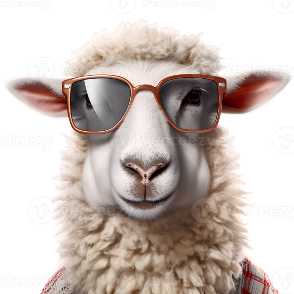 Portrait of sheep in sunglasses. ai generated png