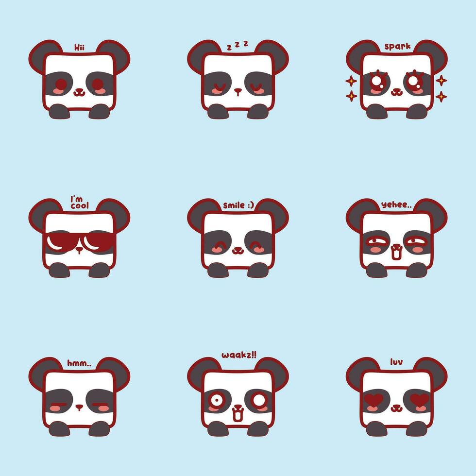cute kawaii panda emoji set vector