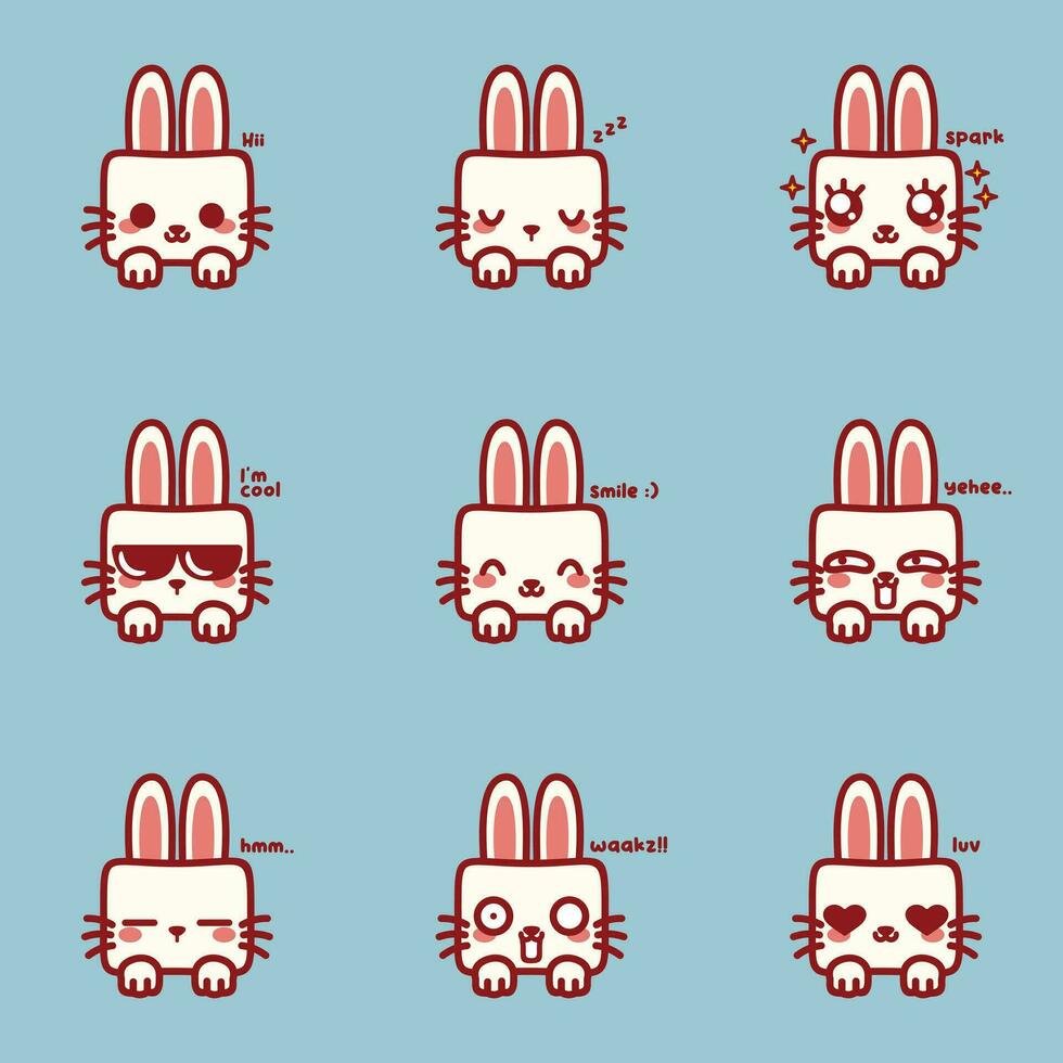 cute kawaii bunny emoji set vector