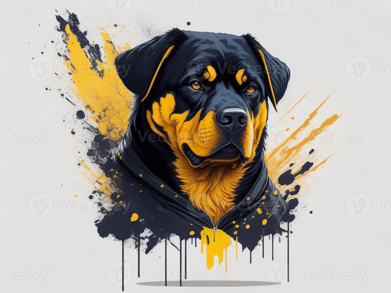 un detallado ilustración frio ninja rottweil y perro cara t camisas diseño y pegatinas ai generado foto
