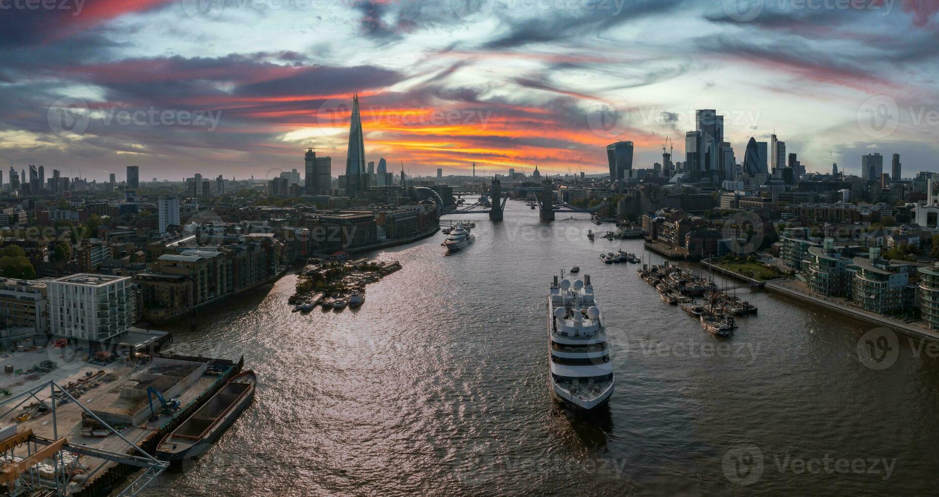 Large cruise ship going through London under the Tower Bridge. photo