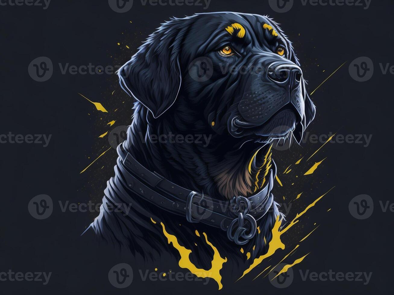 un detallado ilustración frio ninja rottweil y perro cara t camisas diseño y pegatinas ai generado foto