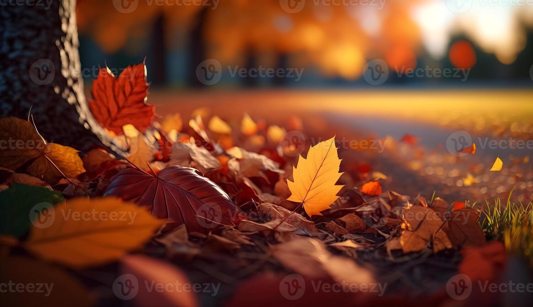 Beautiful autumn landscape with. Colorful foliage in the park. photo