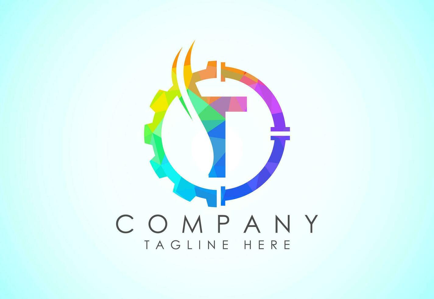 Initial low poly alphabet with gear pipe and flame. Oil and gas logo concept vector