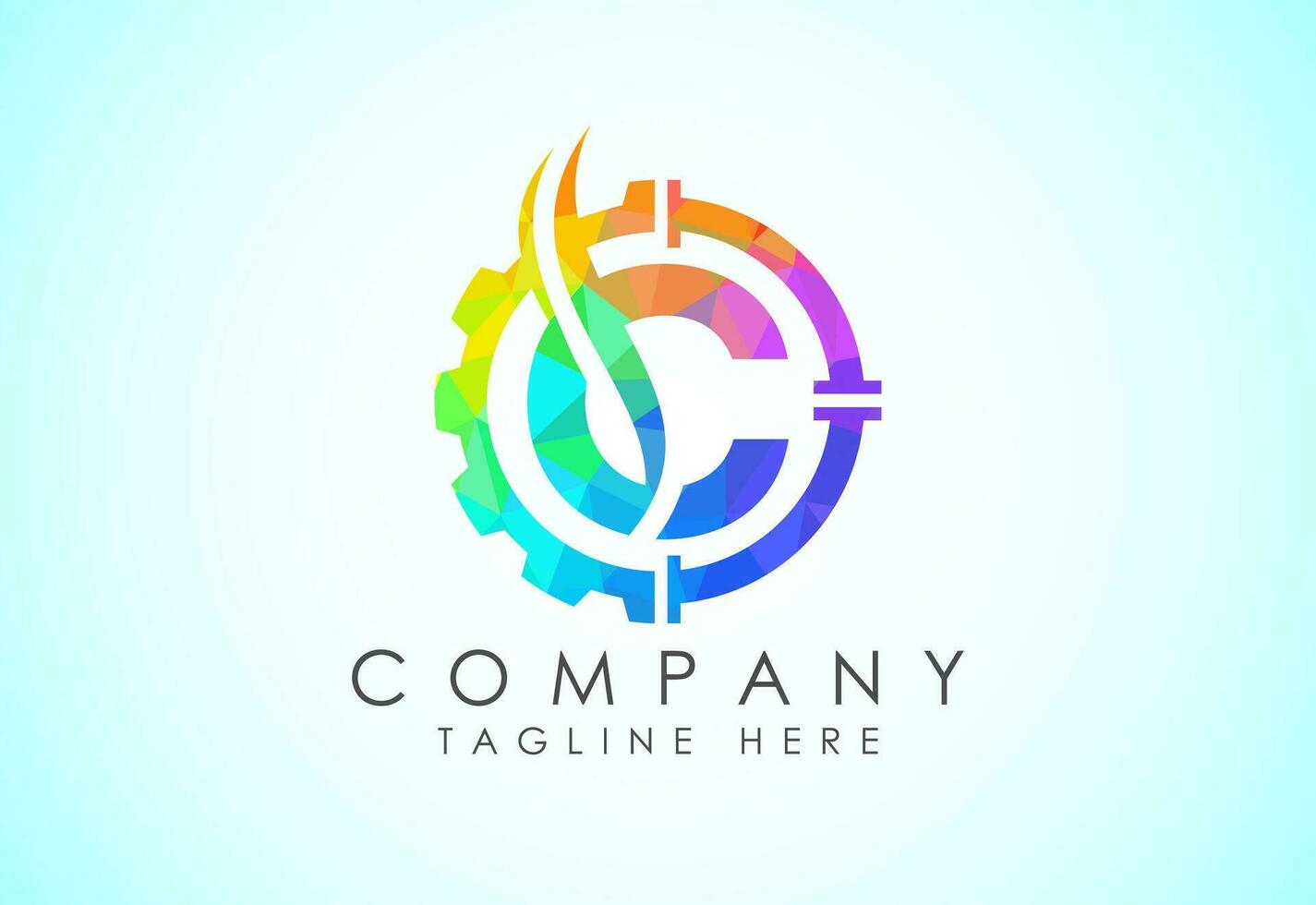 Initial low poly alphabet with gear pipe and flame. Oil and gas logo concept vector