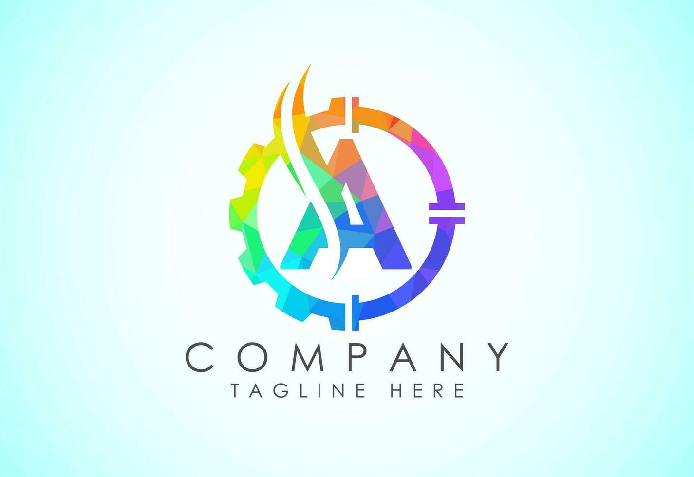 Initial low poly alphabet with gear pipe and flame. Oil and gas logo concept vector
