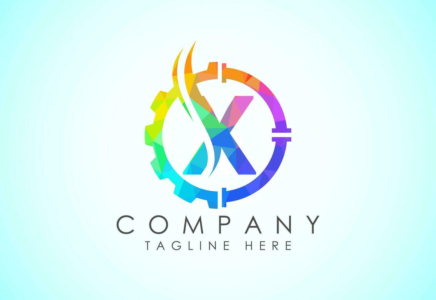 Initial low poly alphabet with gear pipe and flame. Oil and gas logo concept vector