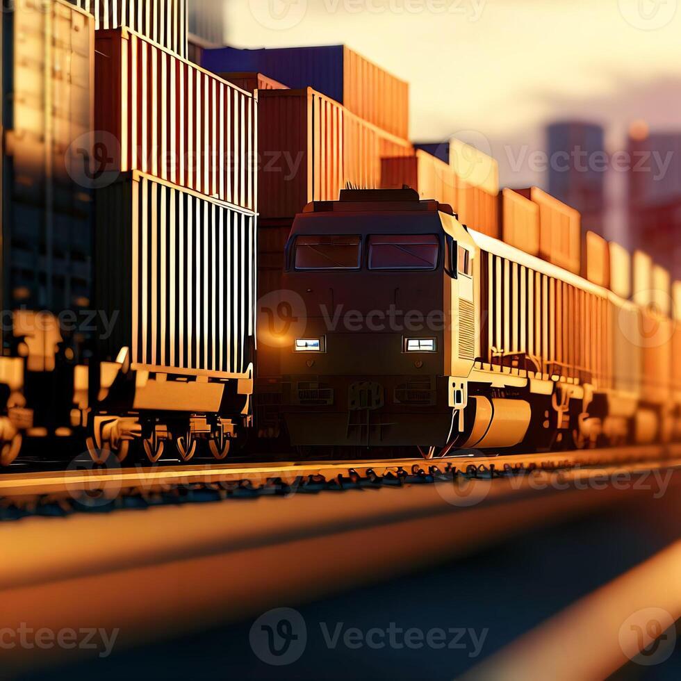 Global business of Container Cargo freight train for Business logistics concept. photo