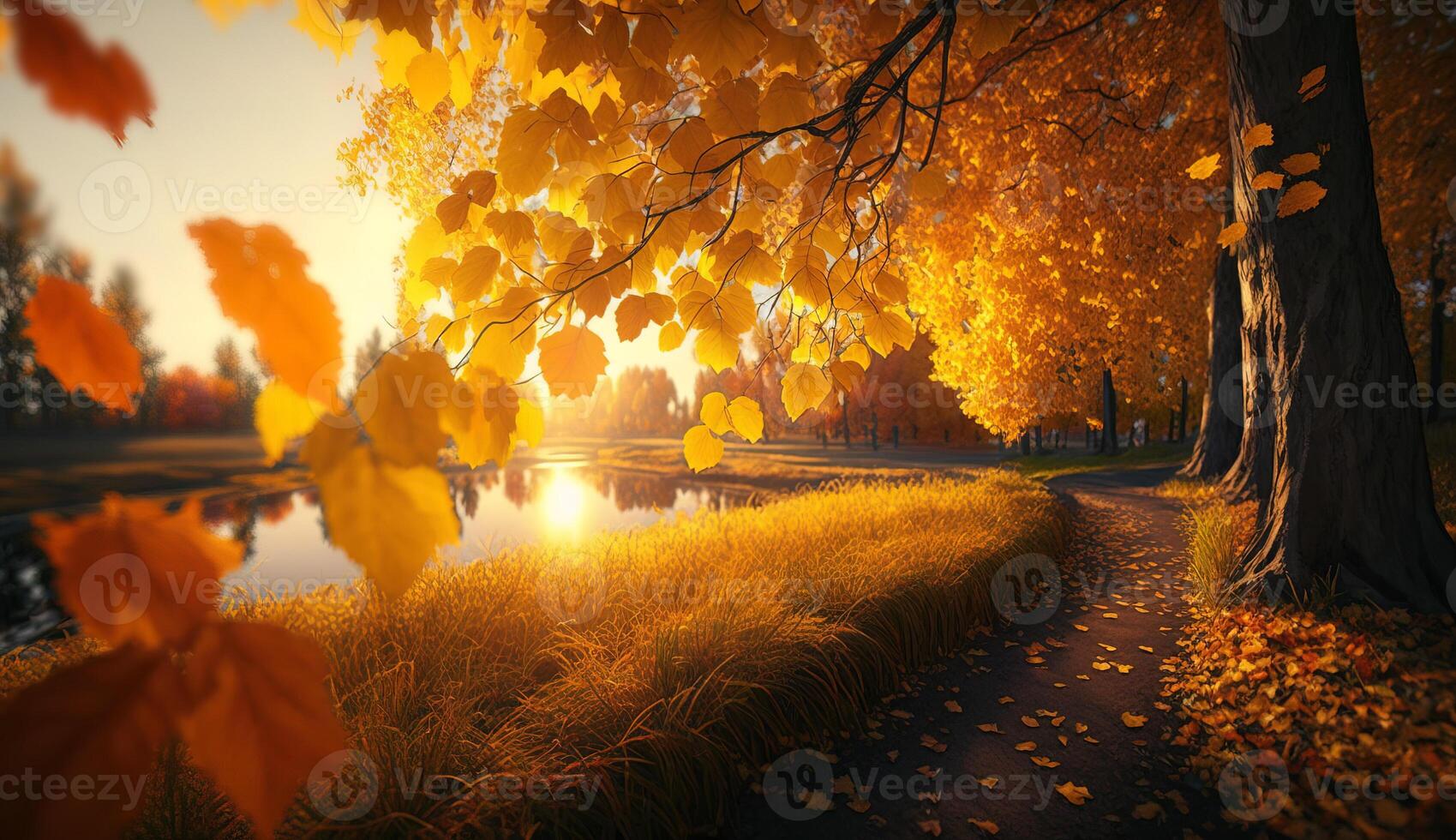 Beautiful autumn landscape with. Colorful foliage in the park. photo
