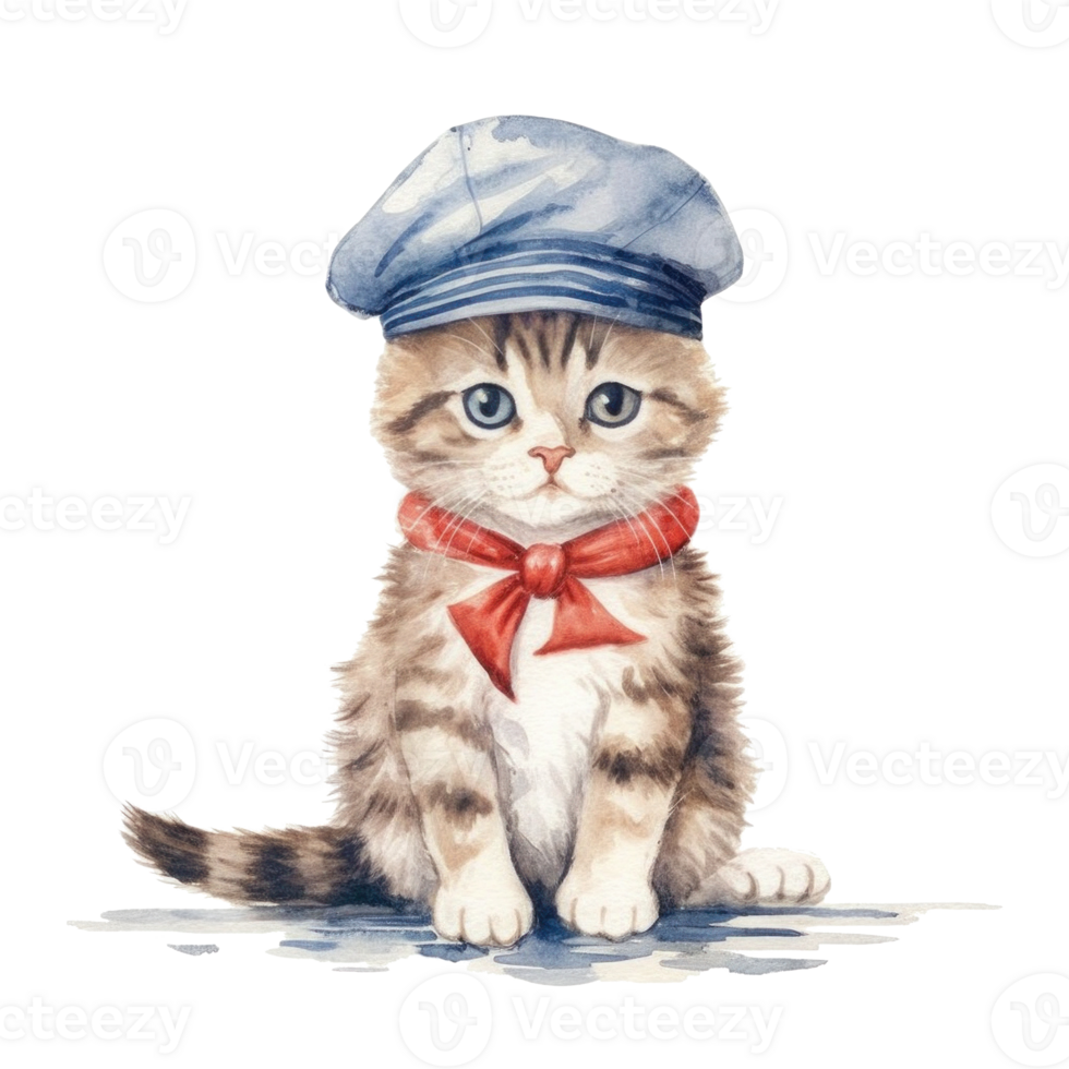 söt franska katt vattenfärg. illustration ai generativ png