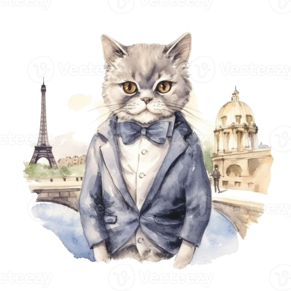 Cute French Cat Watercolor Illustration 24808623 PNG cute-french-cat-watercolor-illustration-24808623-png
