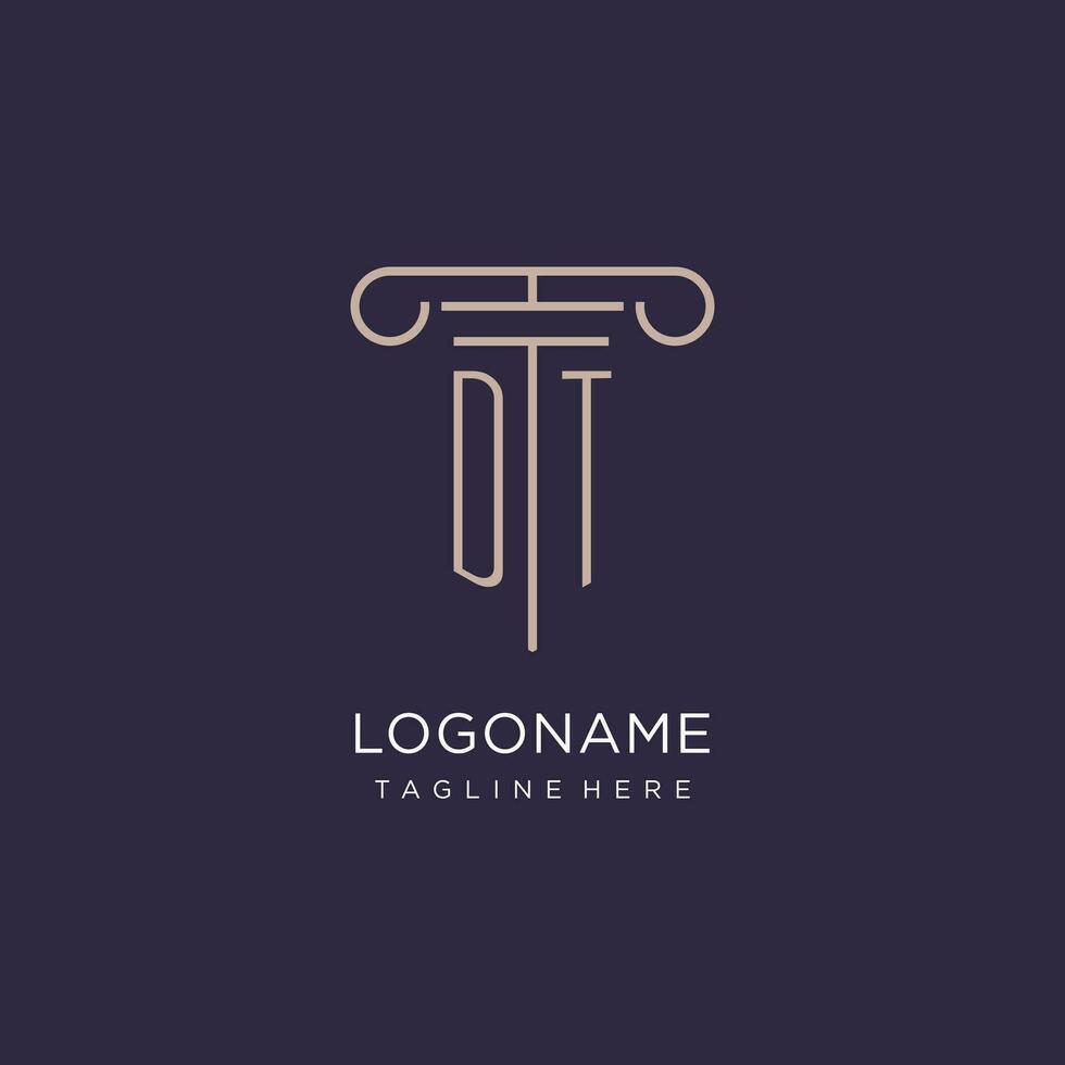 DT initial with pillar logo design, luxury law office logo style vector