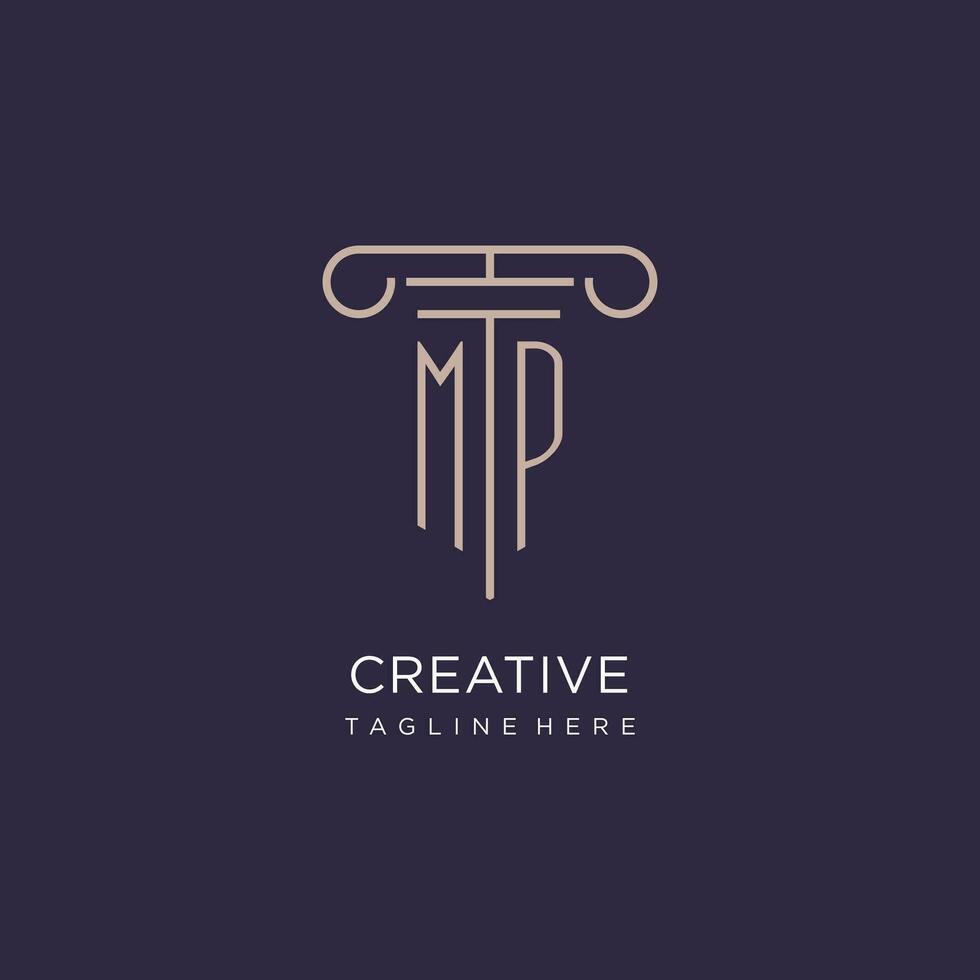MP initial with pillar logo design, luxury law office logo style vector