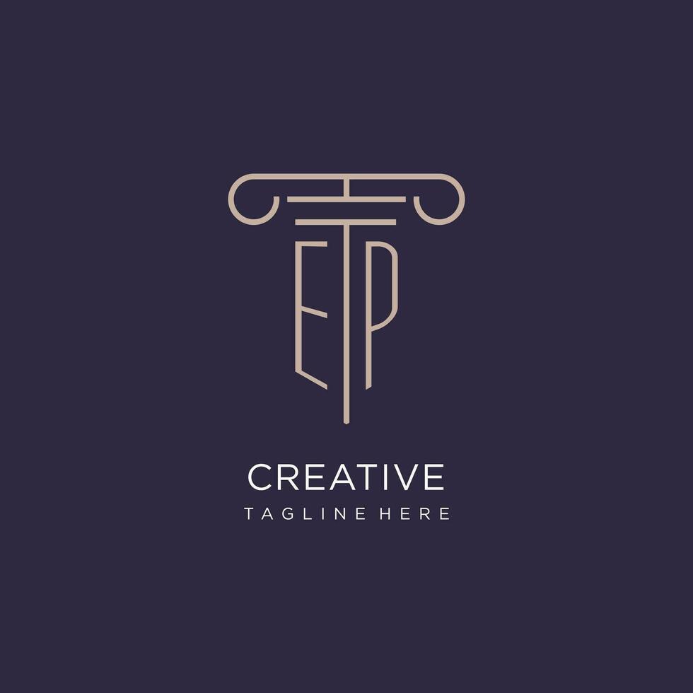 EP initial with pillar logo design, luxury law office logo style vector