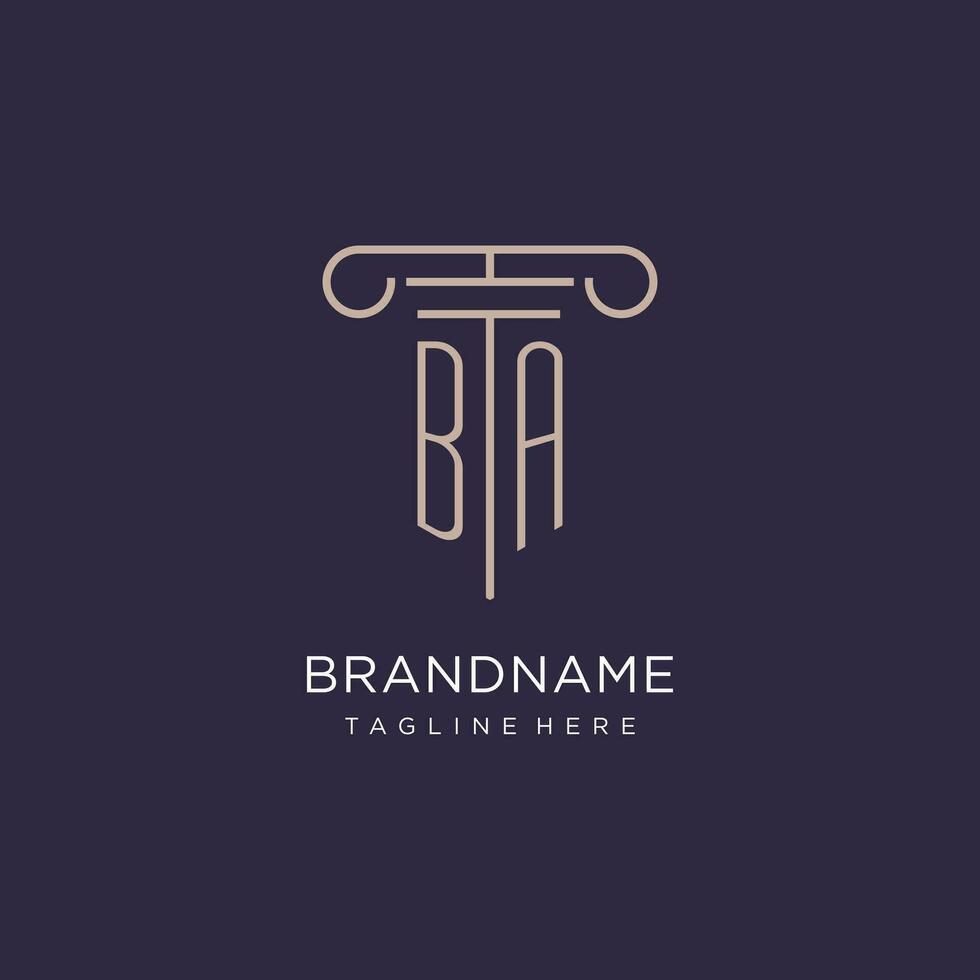 BA initial with pillar logo design, luxury law office logo style vector