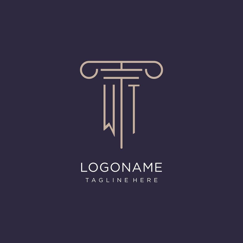 WT initial with pillar logo design, luxury law office logo style vector