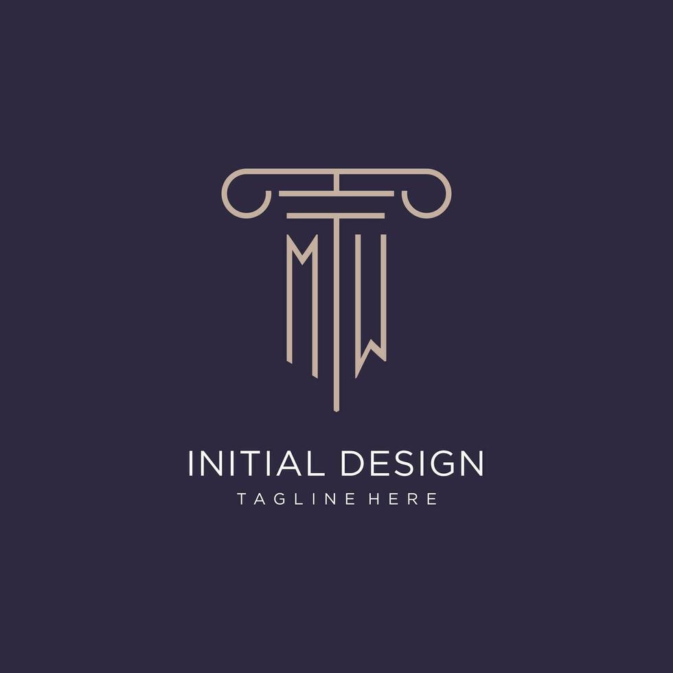 MW initial with pillar logo design, luxury law office logo style vector