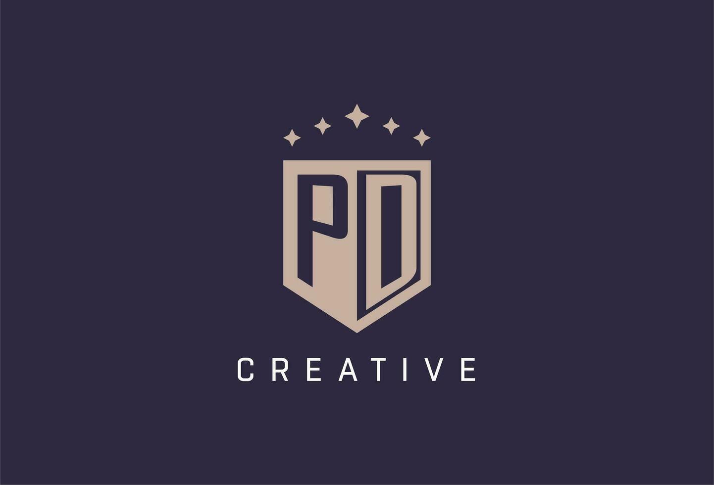PD initial shield logo icon geometric style design vector