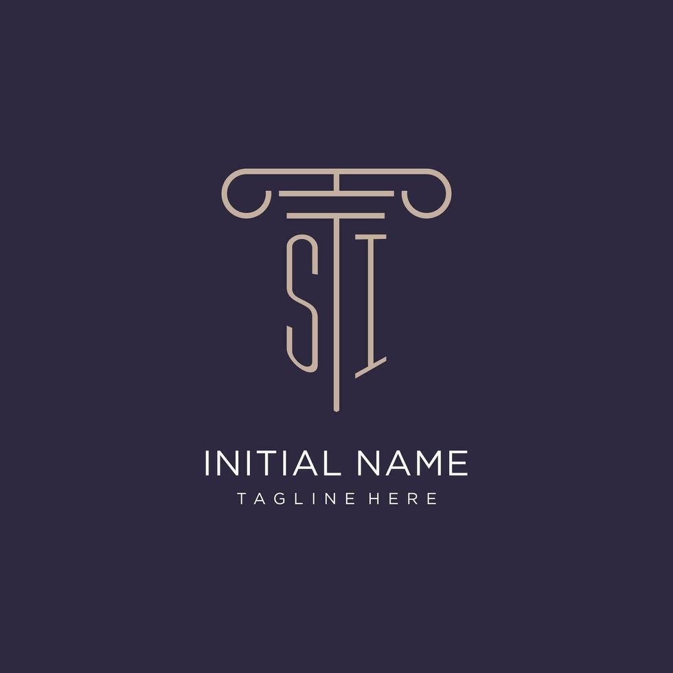 SI initial with pillar logo design, luxury law office logo style vector