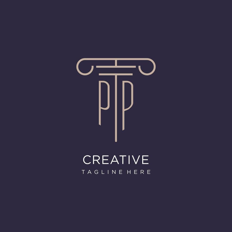 PP initial with pillar logo design, luxury law office logo style vector