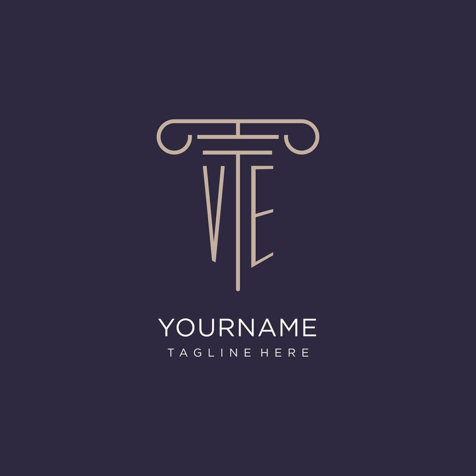 VE initial with pillar logo design, luxury law office logo style vector