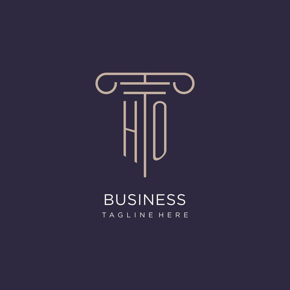 HO initial with pillar logo design, luxury law office logo style vector