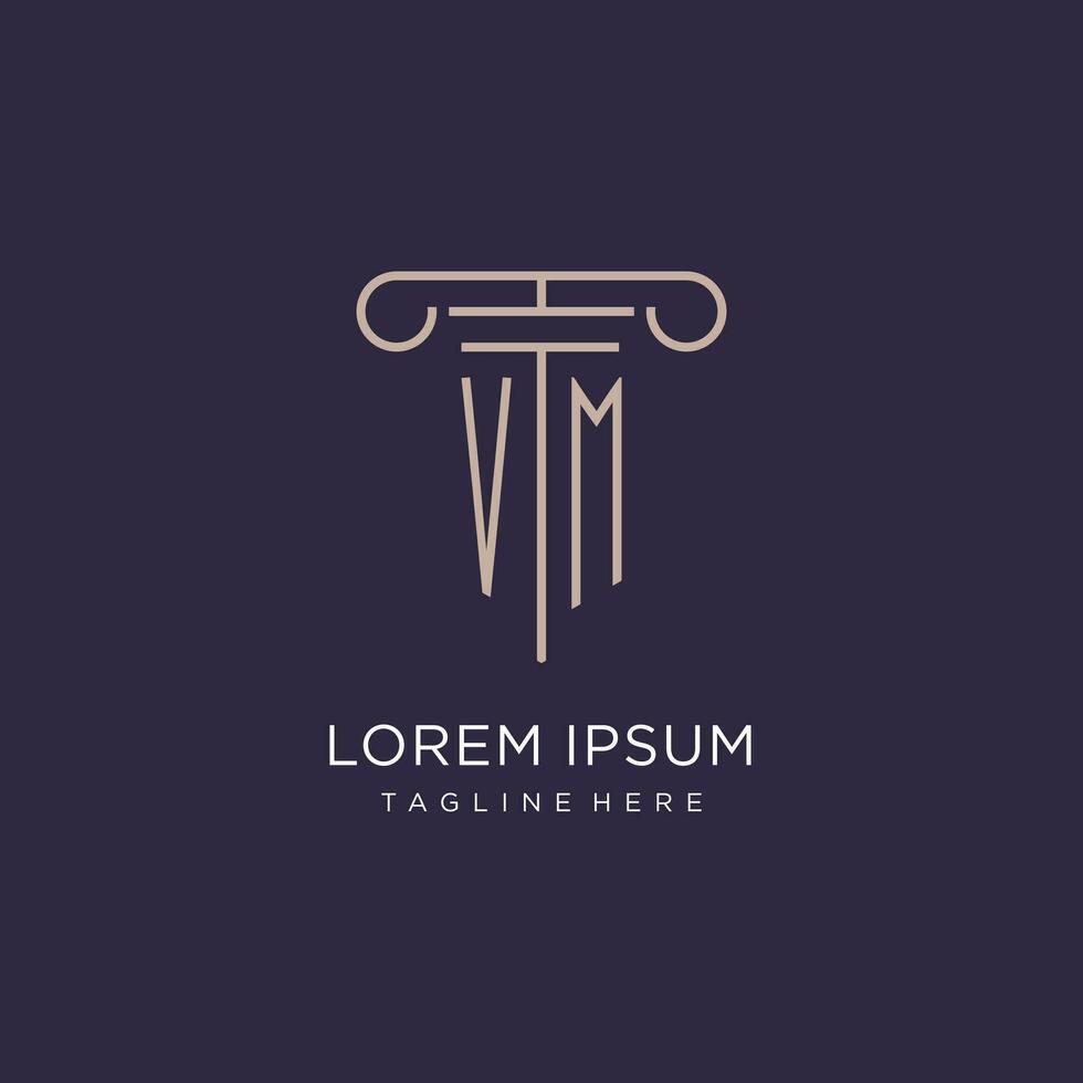 VM initial with pillar logo design, luxury law office logo style vector