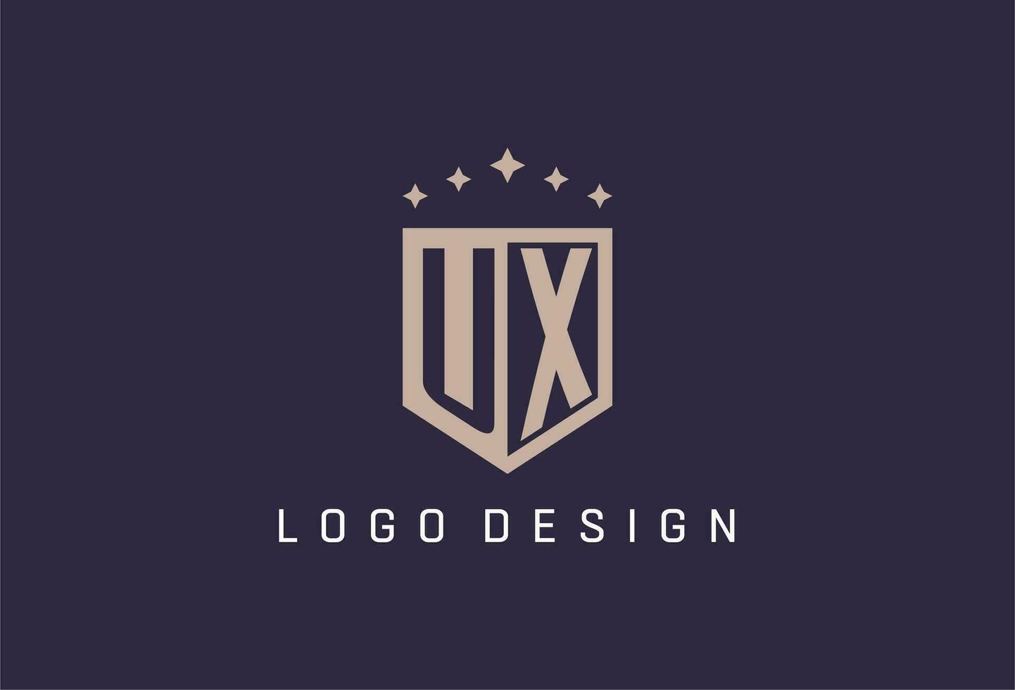 UX initial shield logo icon geometric style design vector