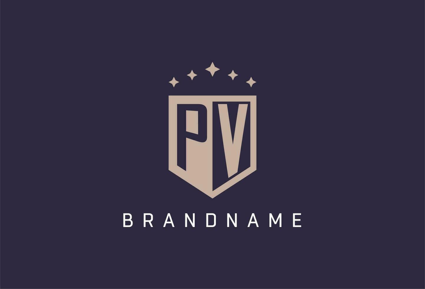 PV initial shield logo icon geometric style design vector