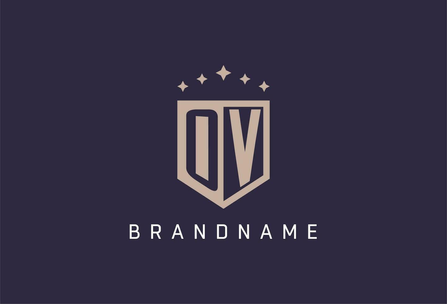 OV initial shield logo icon geometric style design vector