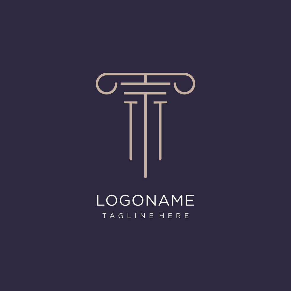 TT initial with pillar logo design, luxury law office logo style vector