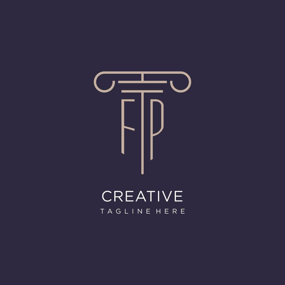FP initial with pillar logo design, luxury law office logo style vector