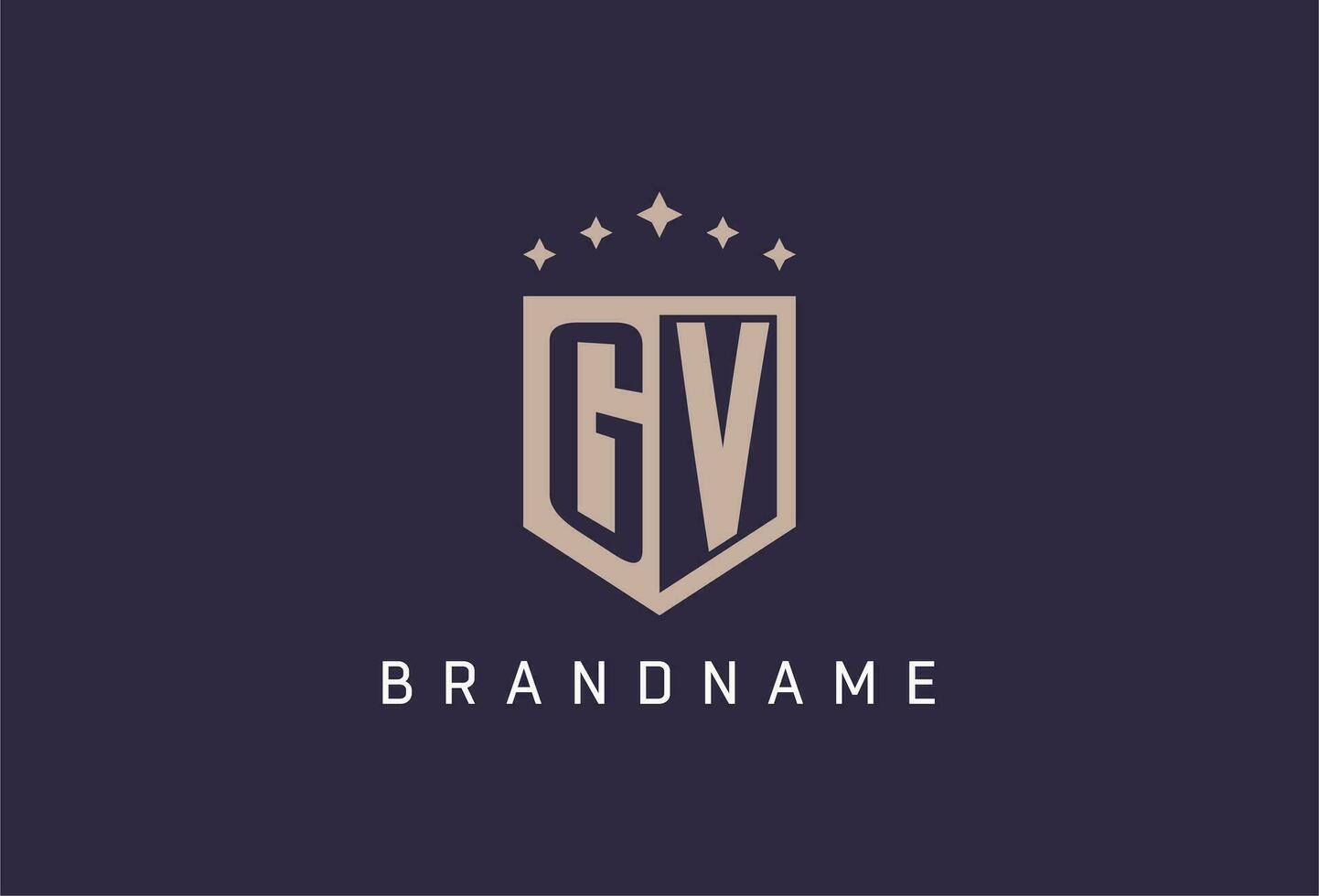 GV initial shield logo icon geometric style design vector