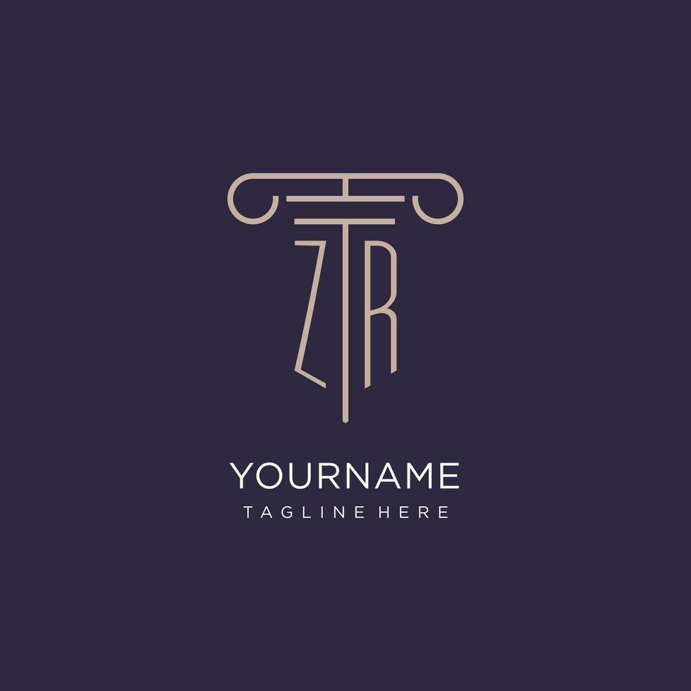 ZR initial with pillar logo design, luxury law office logo style vector