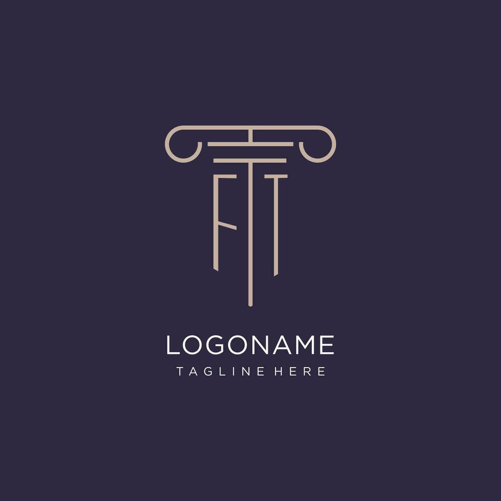 FT initial with pillar logo design, luxury law office logo style vector