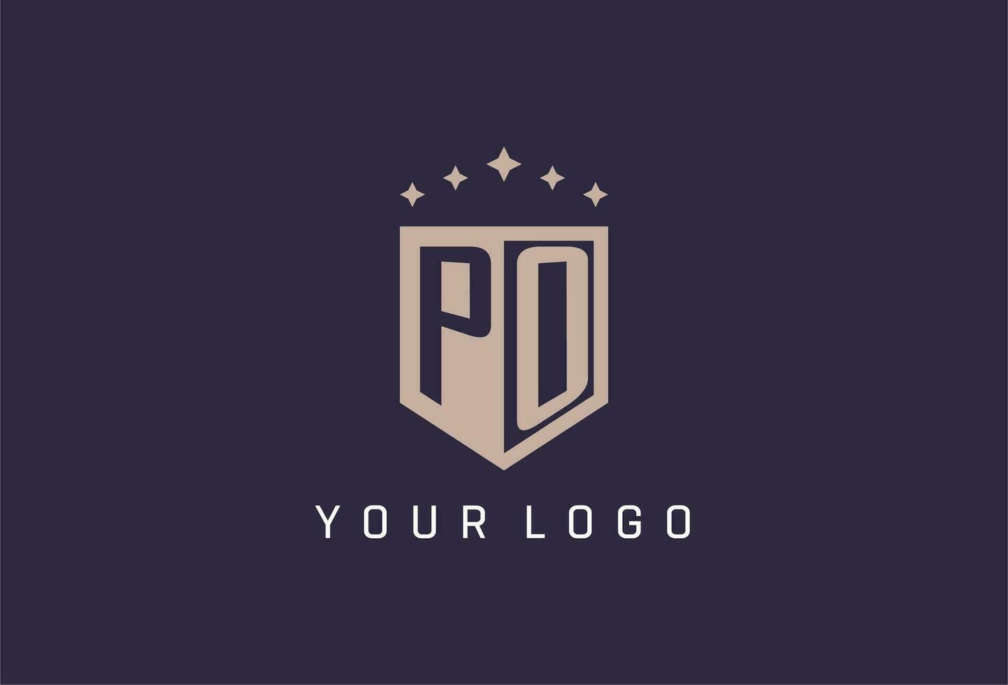 PO initial shield logo icon geometric style design vector