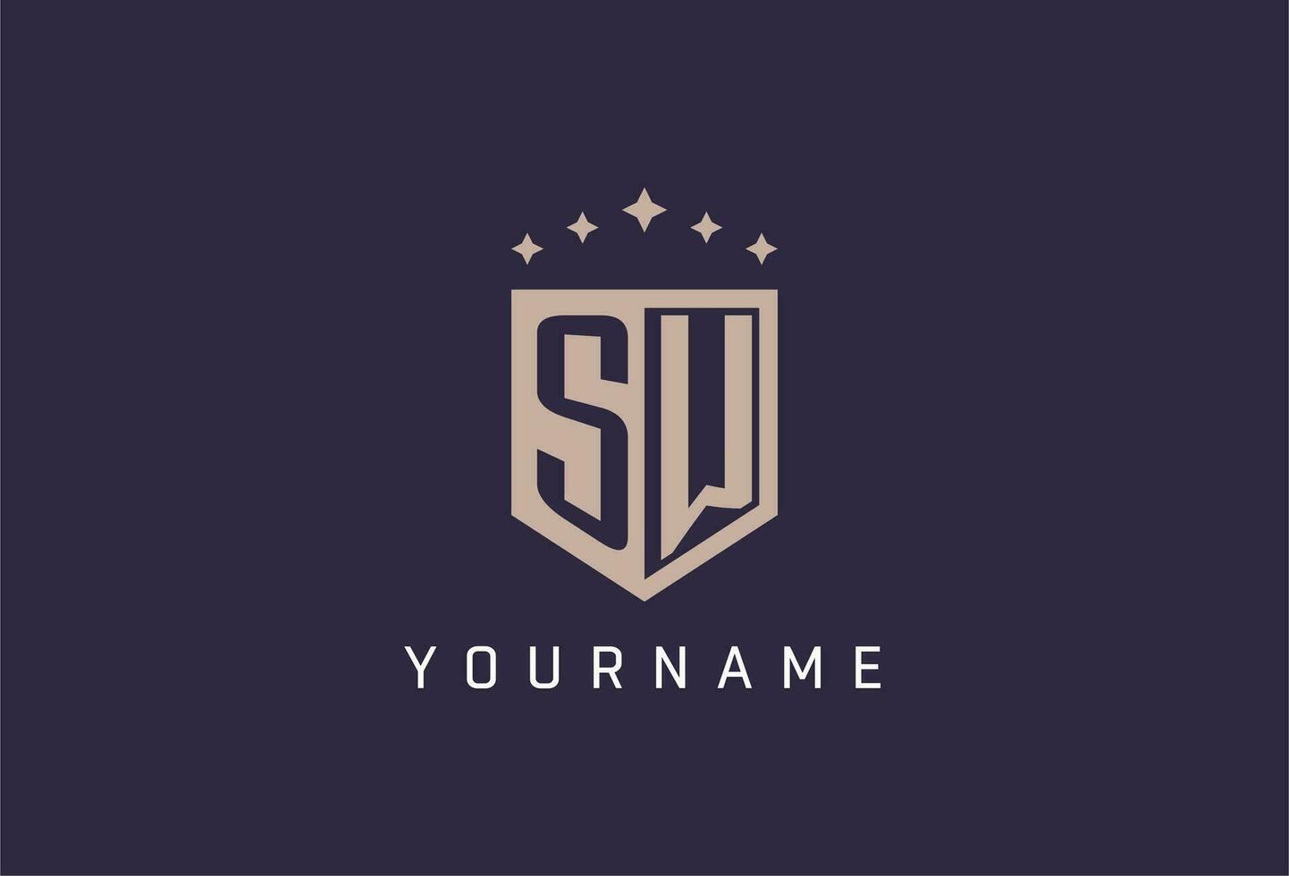 SW initial shield logo icon geometric style design vector