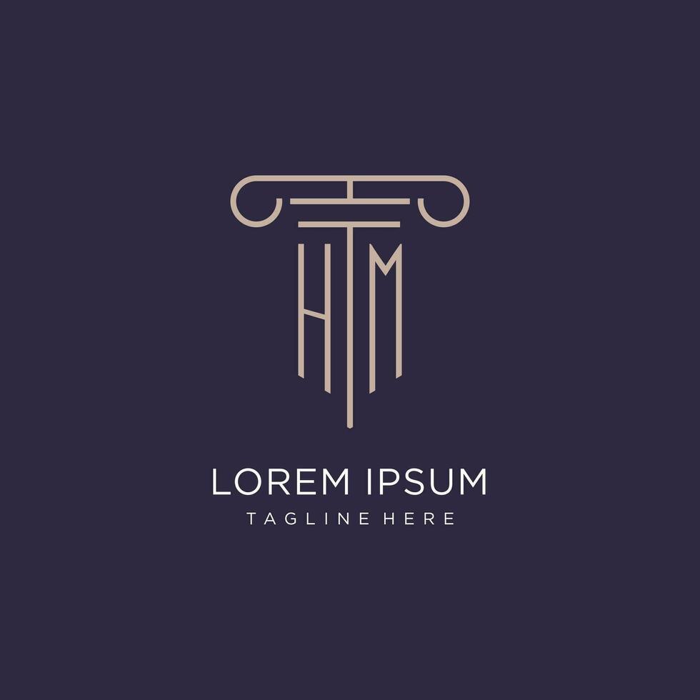 HM initial with pillar logo design, luxury law office logo style vector