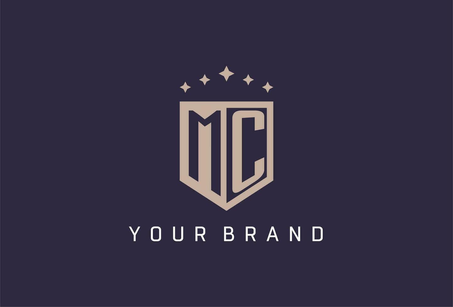 MC initial shield logo icon geometric style design vector